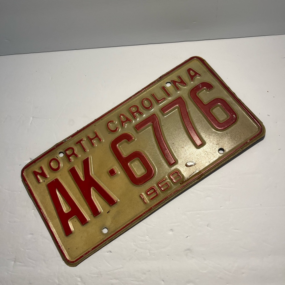 Vintage North Carolina License Plate 1968 NC Tag AK-6776 Original